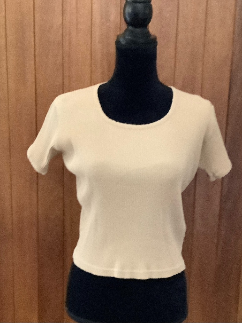 BRAVO Ribbed Crew Neck Short Sleeve Top in Cream